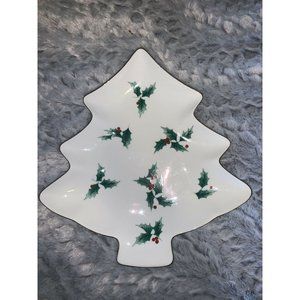 Mikasa “Ribbon Holly” Christmas 12 1/2” Tree Shaped Serving Plate-Bone China